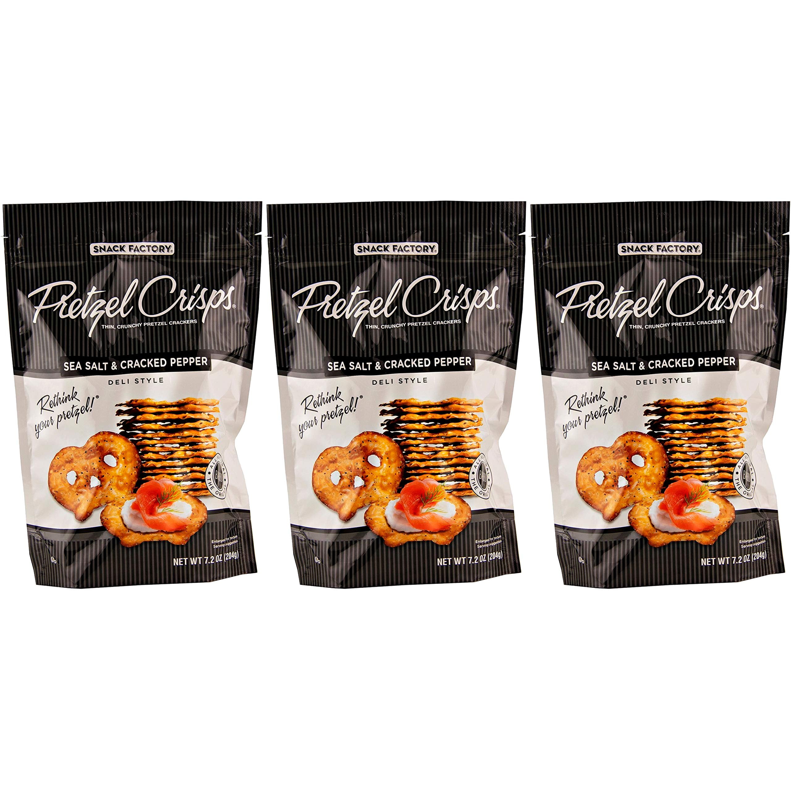 Snack Factory Sea Salt YPF5& Cracked Pepper Pretzel Crisps 7.2oz (Pack of 3)