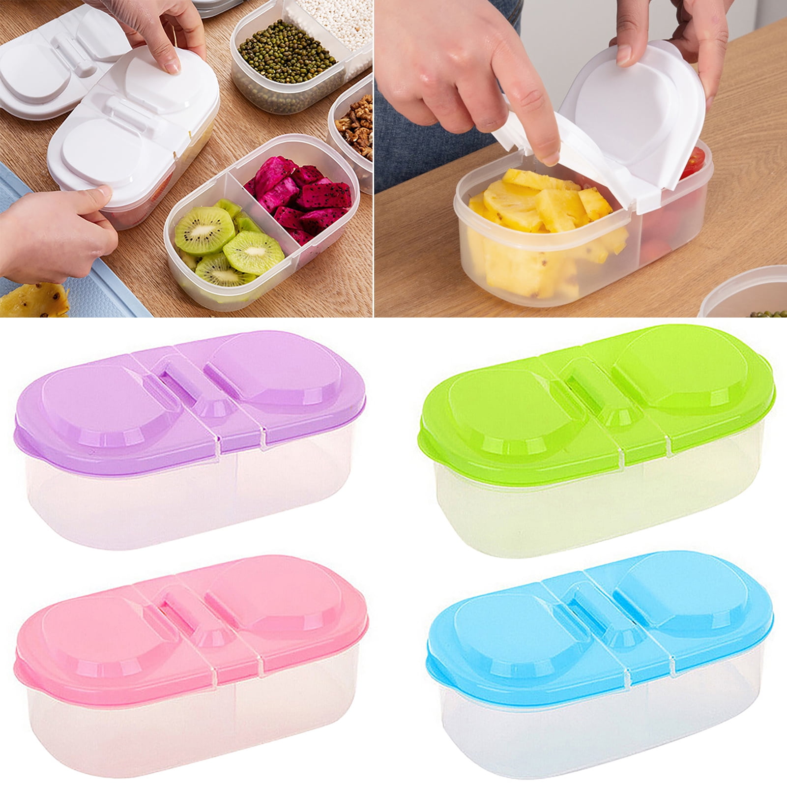 Small Food Storage Container Plastic 2-compartment Food Organizer Box with  Lid, Portable Bento Box Meal Prep Container
