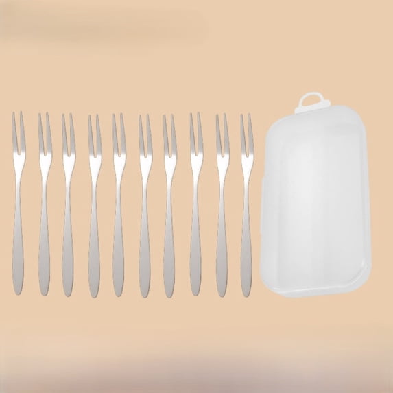 Snack Forks Appetizer Forks Mini Stainless Steel Forks with Wooden Handle for Fruit Cheese Desserts Dishwasher Safe Includes Storage Box 10-Piece Set