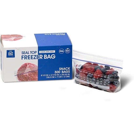 Snack Freezer Bags - 300 Count with Expandable Bottom and New Calendar Feature, Easy Fill On The Go