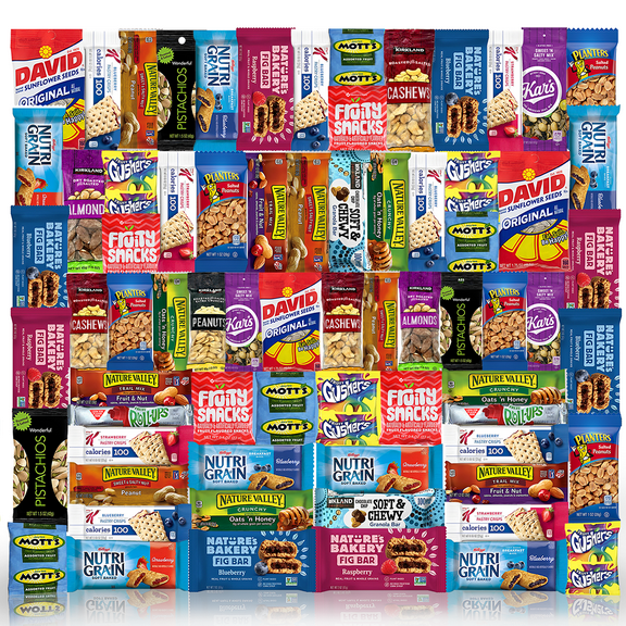 Snack Gift Care Basket, (140 Count) Snacks Gift Basket. Granola Bars, Nuts, Trail Mix, Fruit Snacks, Candy - Great Gift for Home, Work, Grab and Go, Office, College Student