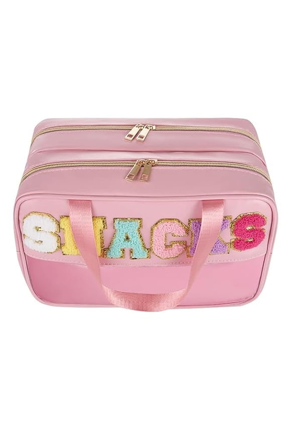 Snack Handbag with Zipper,Happon Waterproof Clear Makeup Bag, Waterproof Large Clear Travel Toiletry Bag Storage Bag for Women Travel Gym Beach, Multifunction Cosmetic Bag(Pink)