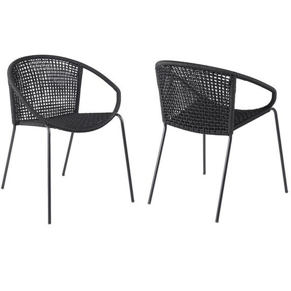Snack Indoor Outdoor Stackable Steel Dining Chair with Black Rope - Set of 2
