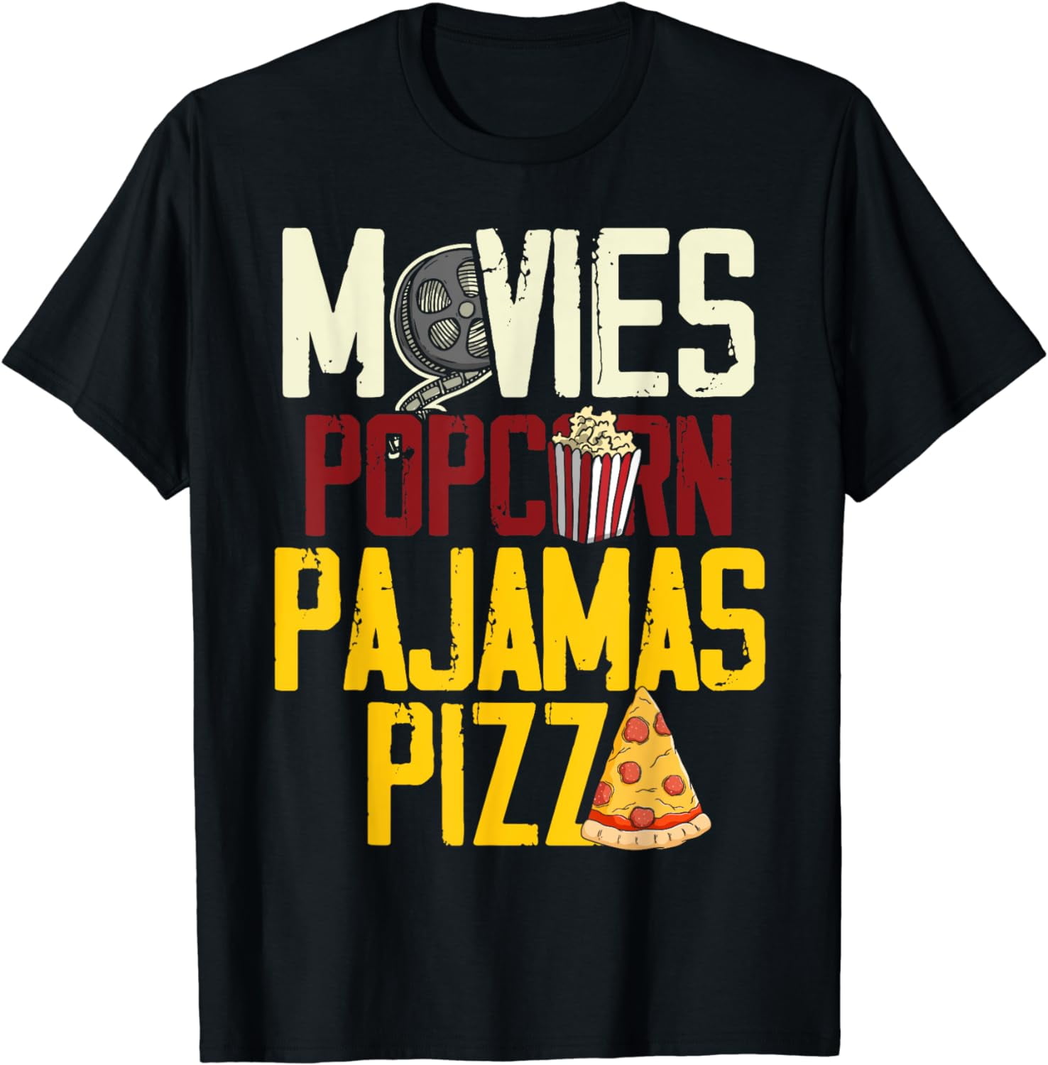 Snack Lover Gift Idea Women Girls Movie Pizza Pajama Popcorn TShirt