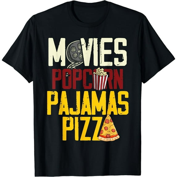 Snack Lover Gift Idea Women Girls Movie Pizza Pajama Popcorn T-Shirt