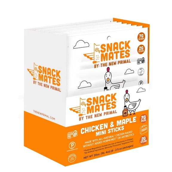 New Primal Snack Mates Chicken & Maple Mini Meat Sticks, All-Natural, 8 Packs, 40 Count, 2.5 oz