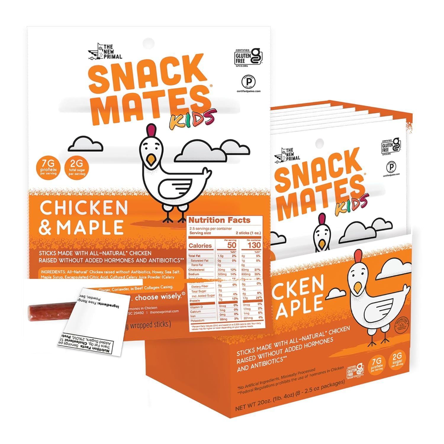 Snack Mates Chicken & Maple Sticks, Gluten Free Healthy Snacks for Kids