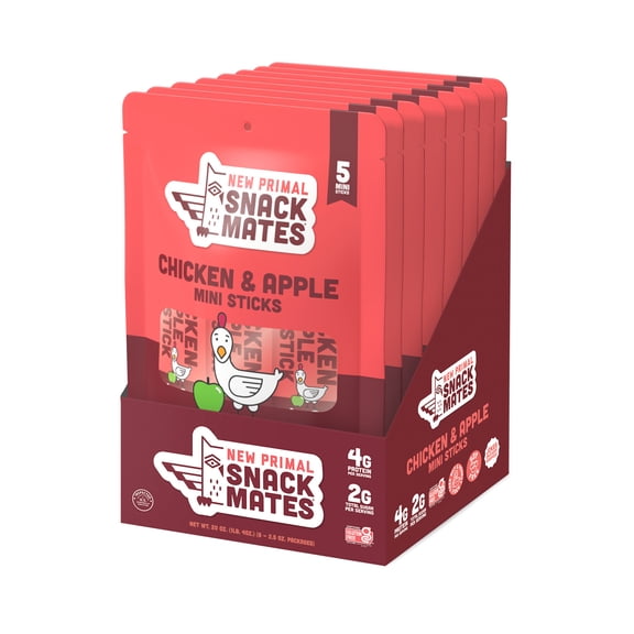 Snack Mates Chicken and Apple Mini Meat Sticks, All-Natural Chicken (8 Packs, 40 Mini-Sticks)
