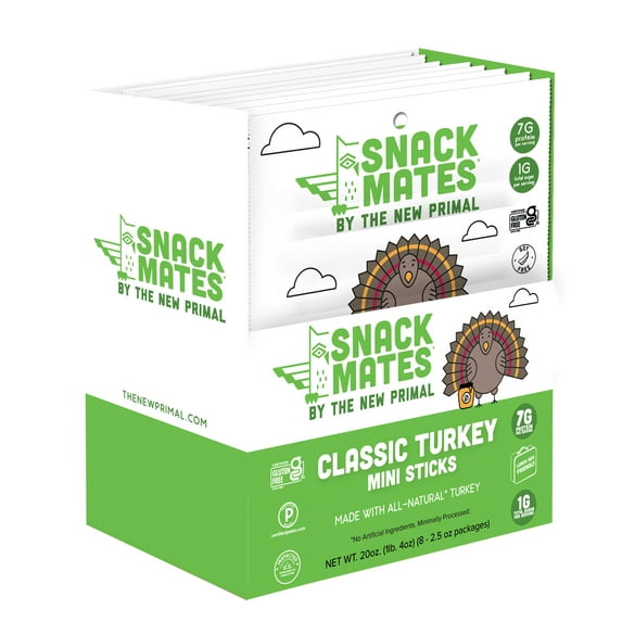 Snack Mates Classic Turkey Mini Meat Sticks, All-Natural Turkey (8 Packs, 40 Mini-Sticks)