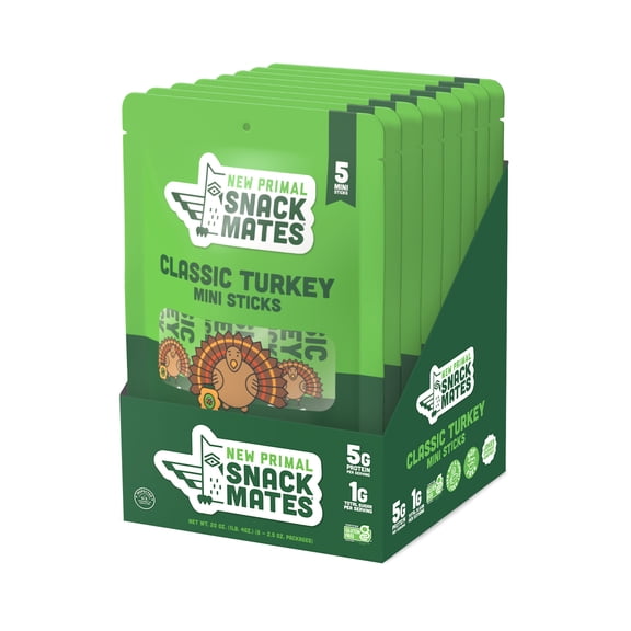 Snack Mates Classic Turkey Mini Meat Sticks, All-Natural Turkey (8 Packs, 40 Mini-Sticks)