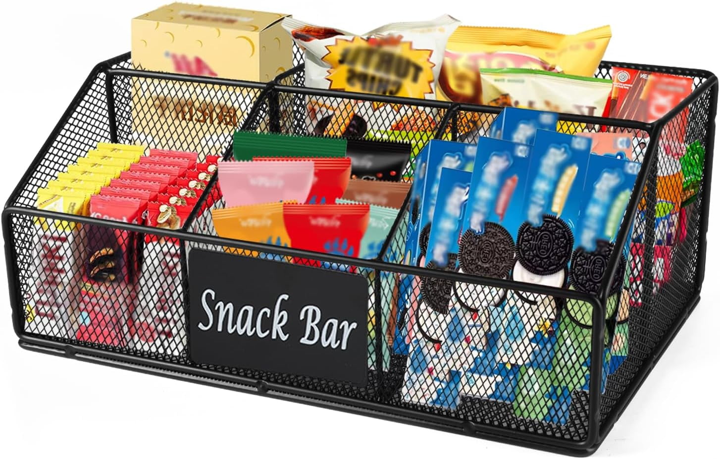 Snack Organizer for Countertop, 5 Compartments Metal Snack Basket ...