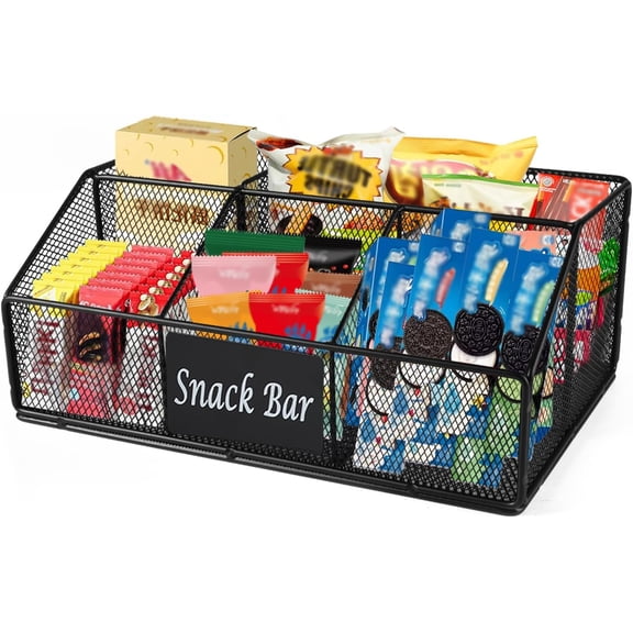 Snack Organizer for Countertop, 5 Compartments Metal Snack Basket Container, Chips Organizer, Snack Bar Station Decor, Kitchen Pantry Organization and Storage