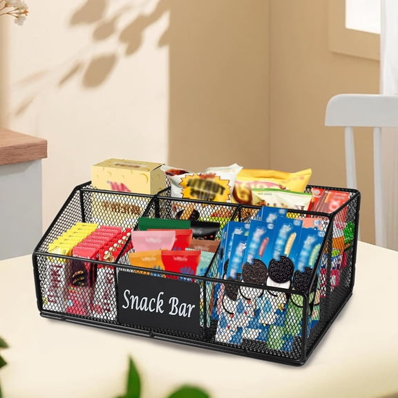 Snack Organizer for Countertop,Metal Snack Bar Station Organizer for Pantry Cabinet, 5-Compartment Storage Basket and Storage Bins, Multi-Use Cabinet Organizers and Storage for Kitchen,Party,Office