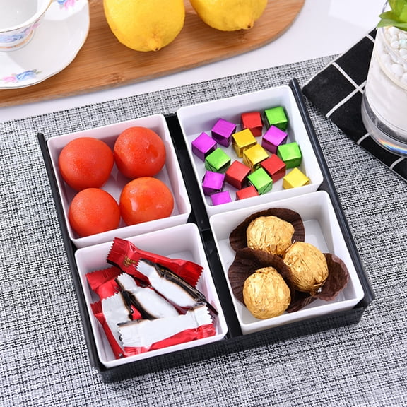 Snack Organizer Tray with Multi Compartments | Plastic Square Serving Tray with Lid | White, 29.2x19x4cm | Kitchen Party Pantry Food Storage