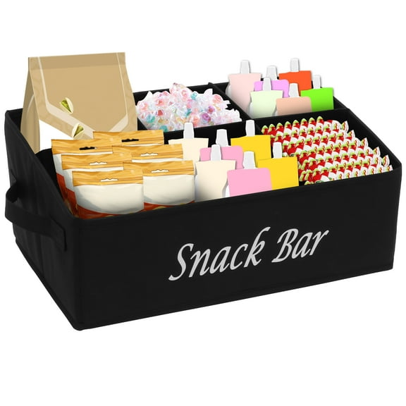 Snack Organizer for Countertop Fabric Snack Basket Organizer with Handles 6 Compartments Candy Storage Bins for Cookies Drinks