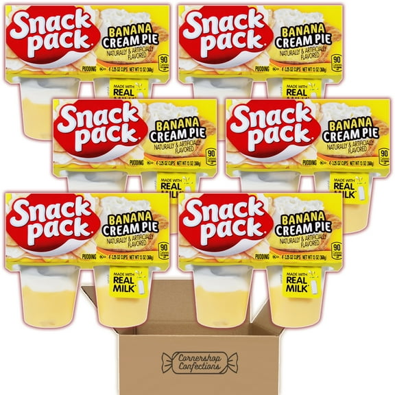 Snack Pack Banana Cream Pie Pudding 24 Cup Bundle - 6 Packs, Each with 4 Individually Sealed 3.25 Ounce Pudding Cups - For Work or School Lunches, Snacks, Movies in Cornershop Confections Pack