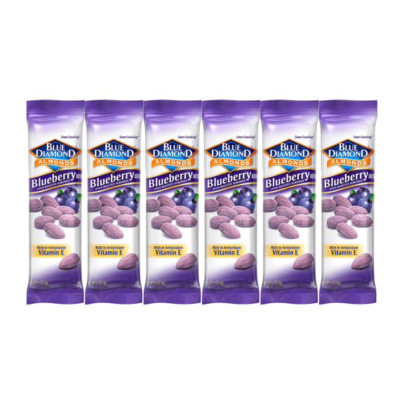 Snack Pack Blue Diamond Almonds, Blueberry Flavor, 1.5 oz, 6 Pack Healthy Snack, High in Protein, Low Carb, Gluten-Free, Non-GMO, Perfect for On-the-Go, Packaged for Freshness
