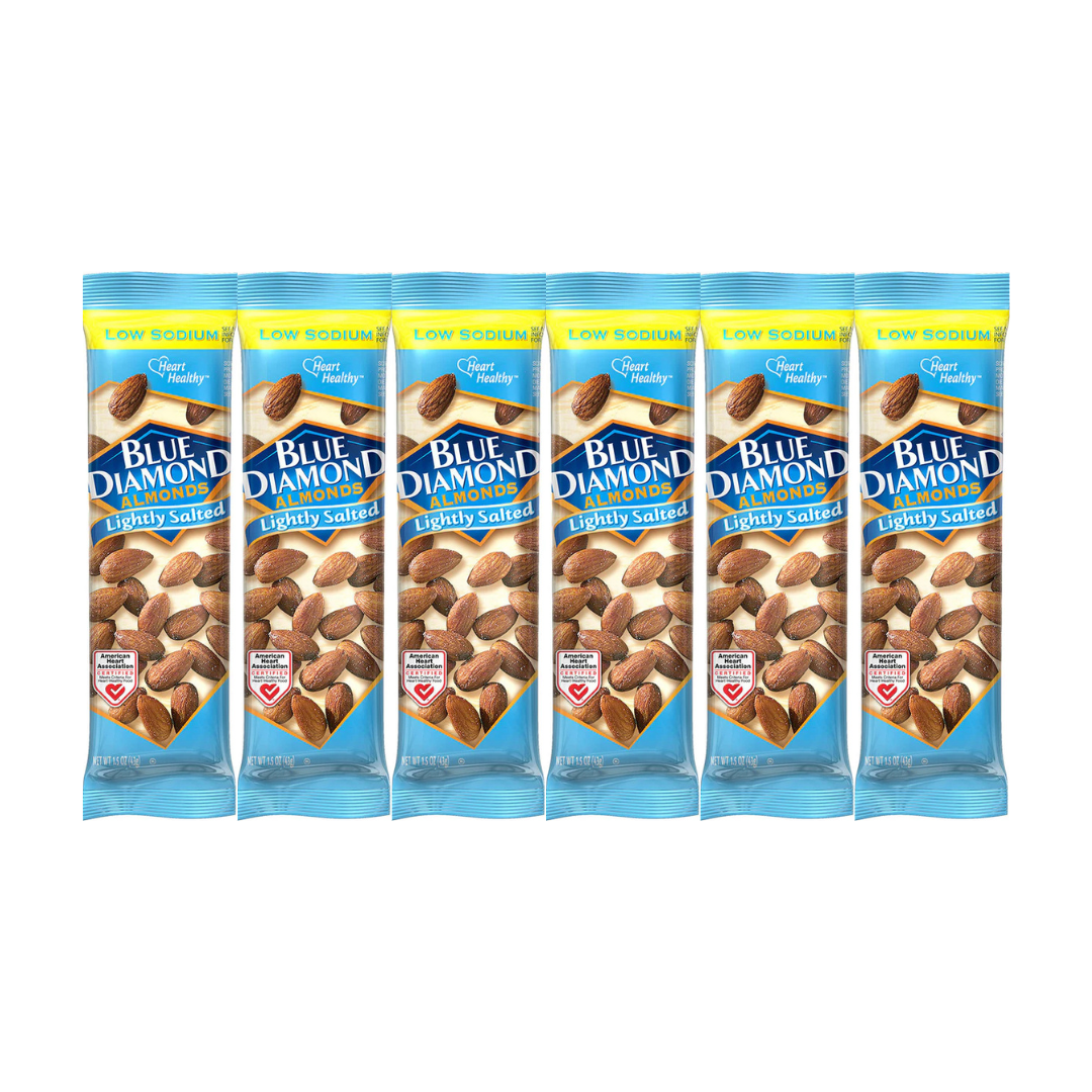 Snack Pack Blue Diamond Almonds, Lightly Salted, 1.5 oz, 6 Pack - Protein-Rich, Healthy Snack, Gluten-Free, Non-GMO, Perfect for On-the-Go, Vegan-Friendly, Keto-Friendly, Portable Snack