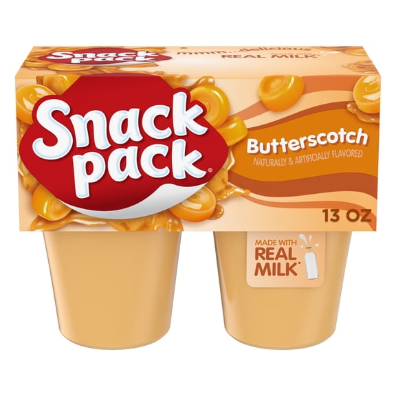 Snack Pack Butterscotch Pudding, Lunchbox Snacks, 3.25 oz Pudding Cups, 4 Count