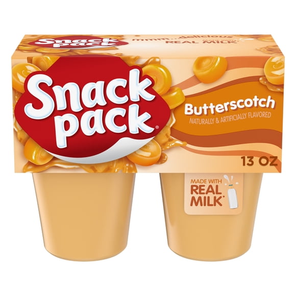 Snack Pack Butterscotch Pudding, Lunchbox Snacks, 3.25 oz Pudding Cups, 4 Count