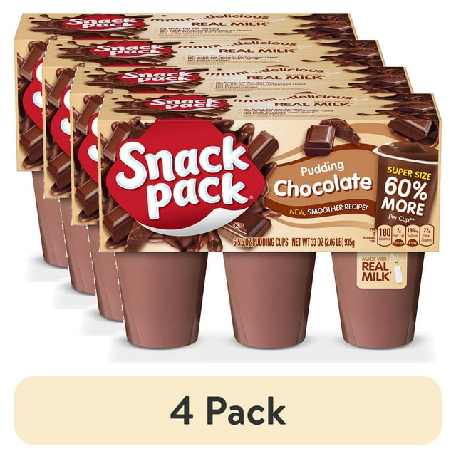 (4 pack) Snack Pack Chocolate Flavored Pudding, 6 Count Pudding Cups