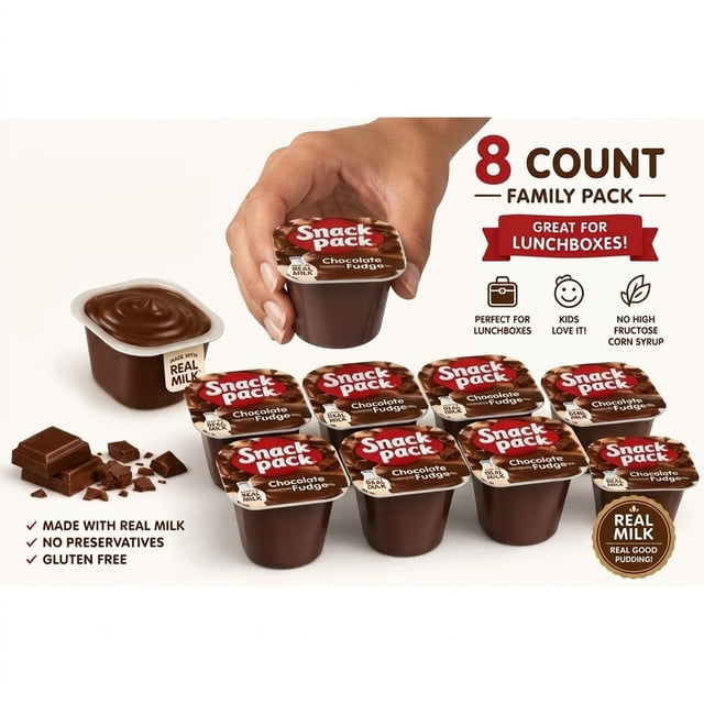 Snack Pack Chocolate Fudge Pudding Cups, 3.25 oz Each, 8 Count ...