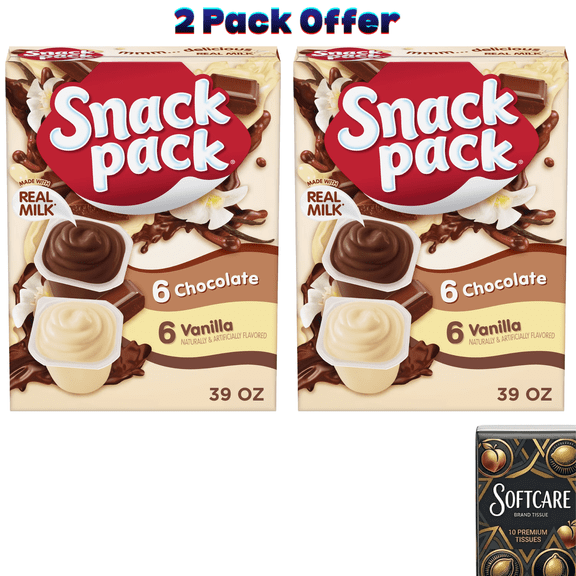 Snack Pack Chocolate Pudding and Vanilla Pudding, 3.25 oz Pudding Cups, 12 Count (2 Pack )