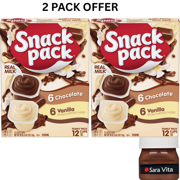 Snack Pack Chocolate Pudding and Vanilla Pudding, 3.25 oz Pudding Cups, 12 Count Family Pack