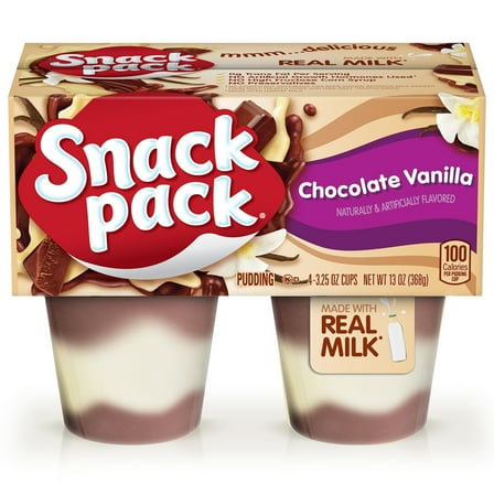 Snack Pack Chocolate Vanilla Flavored Pudding, 3.25 oz Pudding Cups, 4 Count
