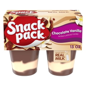 Snack Pack Chocolate Vanilla Flavored Pudding, Lunchbox Snacks, 3.25 oz Pudding Cups, 4 Count