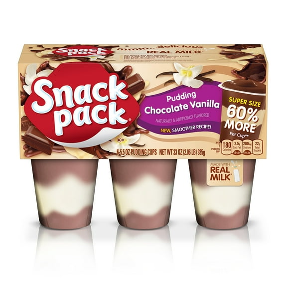 Snack Pack Super Size Chocolate Vanilla Flavored Pudding, 5.5 oz Pudding Cups, 6 Count