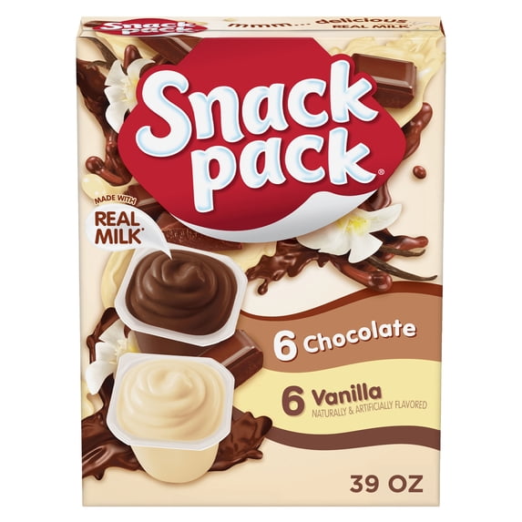 Snack Pack Chocolate Pudding and Vanilla Pudding, 3.25 oz Pudding Cups, 12 Count Family Pack