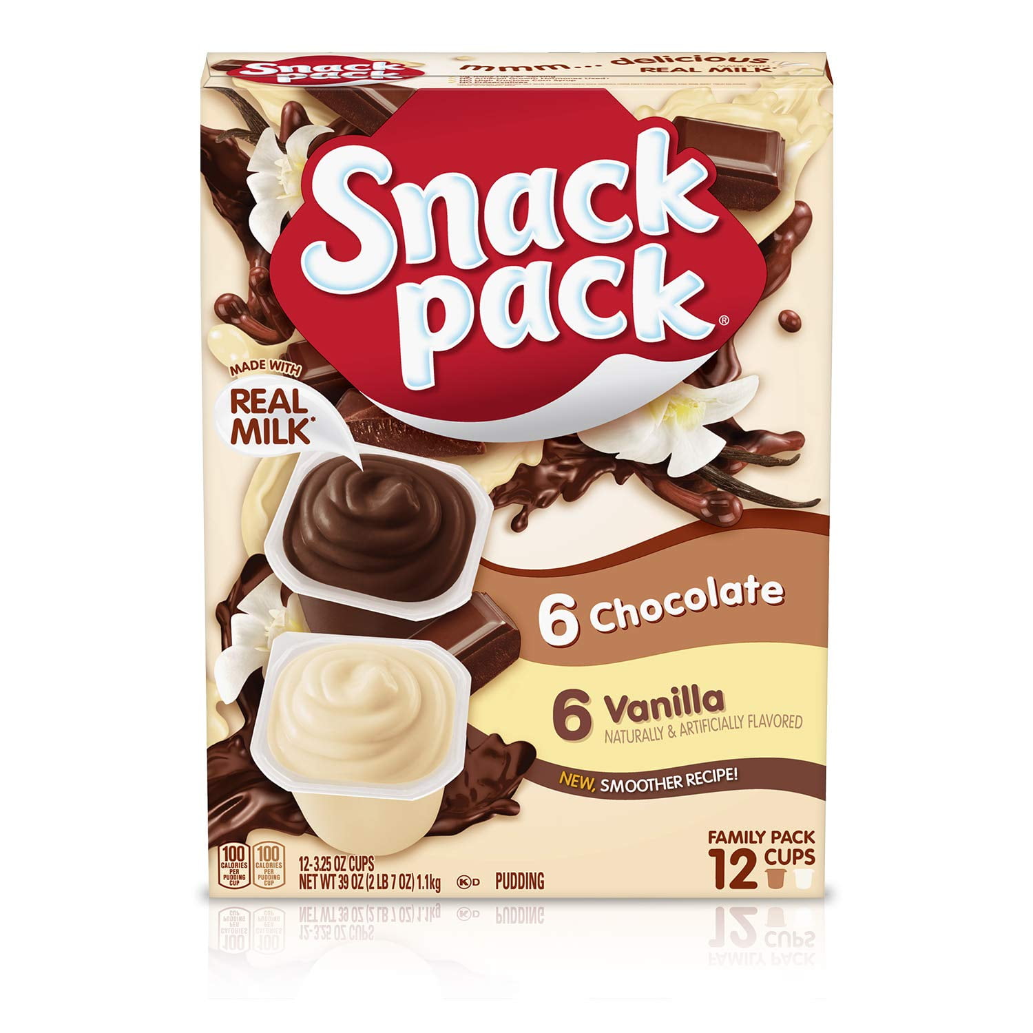 Snack Pack Chocolate and Vanilla Pudding Cups Family Pack, 12 Count, 6 PackTA1