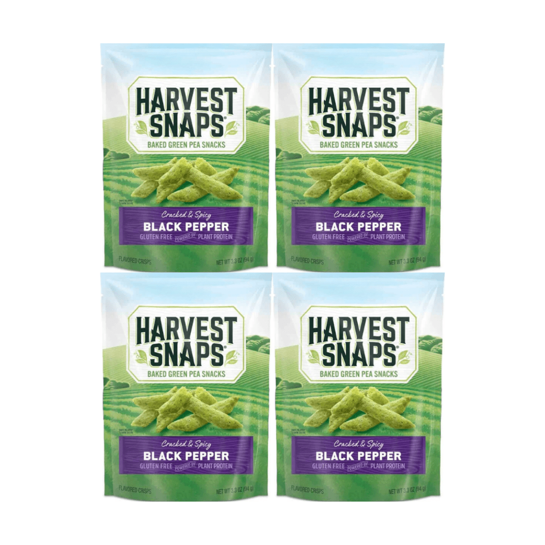 Snack Pack Harvest Snaps Veggie Chips - Black Pepper Flavor, Gluten-Free and Plant-Based Snack, Crunchy & Delicious, High Protein & Fiber, Healthy Alternative to Chips, Perfect On-the-Go 4 Pack