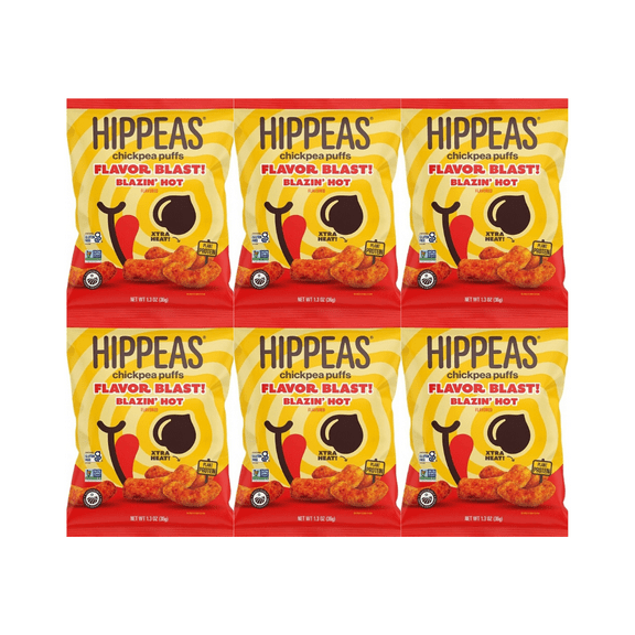 Snack Pack Hippeas Chickpea Puffs Blazin' Hot 6 Pack, 1.3oz Each Crunchy, Plant-Based, Gluten-Free, Vegan, Non-GMO, Protein Perfect for On-the-Go, Lunches, and Healthy Snacking