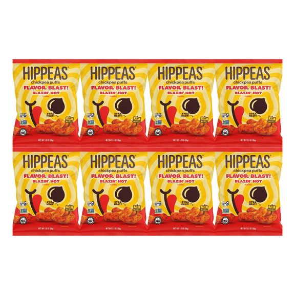 Snack Pack Hippeas Chickpea Puffs Blazin' Hot 8 Pack, 1.3oz Organic, Gluten-Free, Plant-Based Protein, Vegan Snack, Crunchy and Delicious, Perfect for On-the-Go, Lunches, and Healthy Snacking