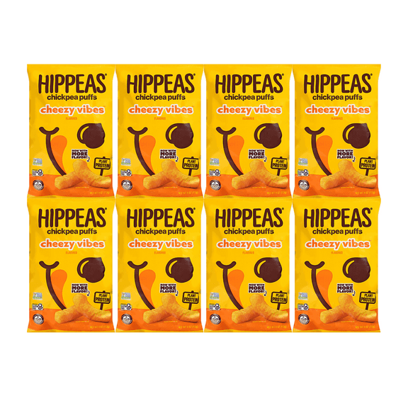 Snack Pack Hippeas Chickpea Puffs Cheezy Vibes 8 Ct, 4oz Crunchy, Gluten-Free, Plant-Based Protein, Healthy Snack for Lunch, Office, Travel, School, Kids & Adults
