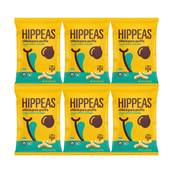 Snack Pack Hippeas Chickpea Puffs Vegan White Cheddar 6 Pack, 1.5oz  Organic Plant-Based Puffed Snacks, Crunchy Gluten-Free Chickpea Chips, Healthy Vegan Snack for Kids & Adults, Non-GMO