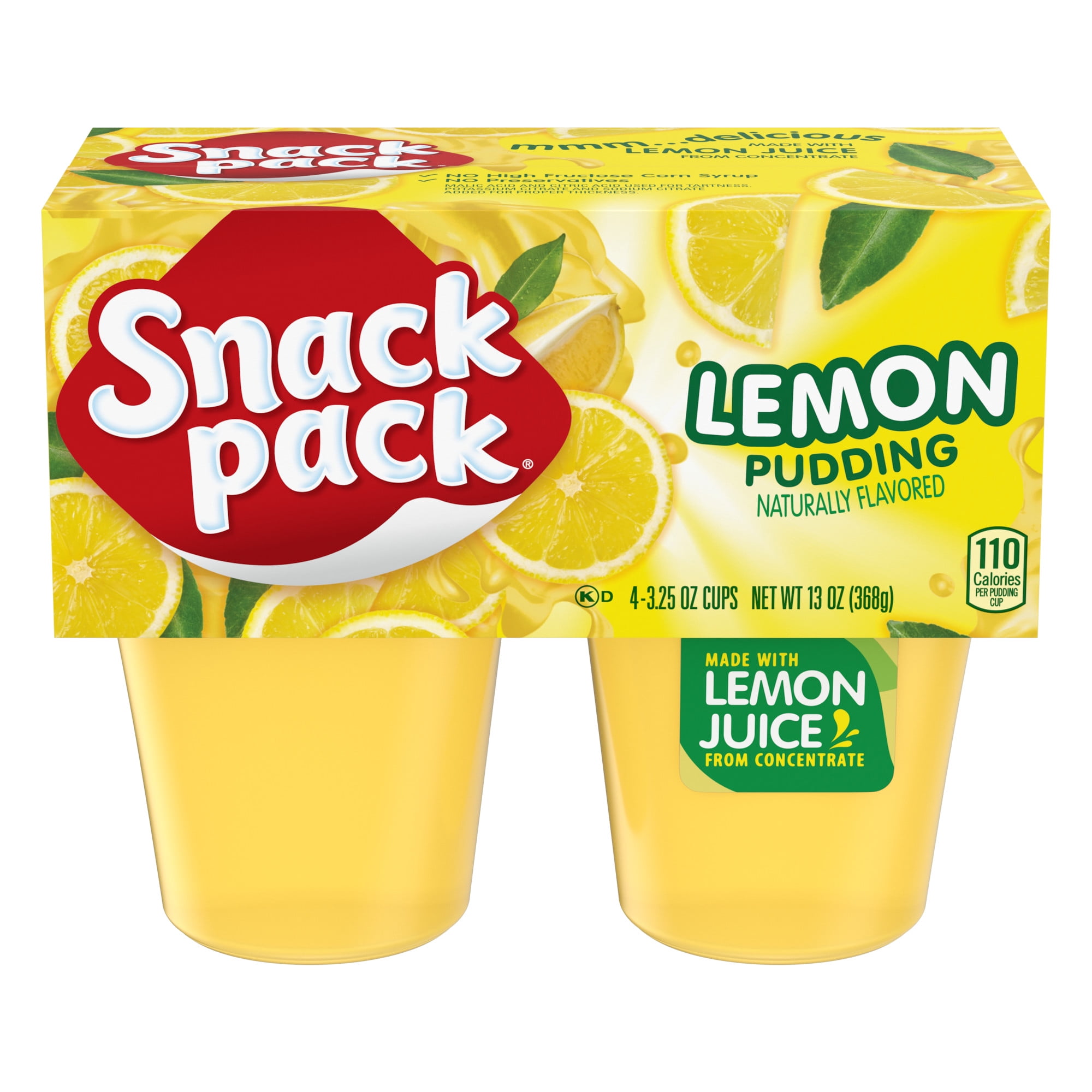 Snack Pack Lemon Pudding, 3.25 oz Pudding Cups, 4 Count