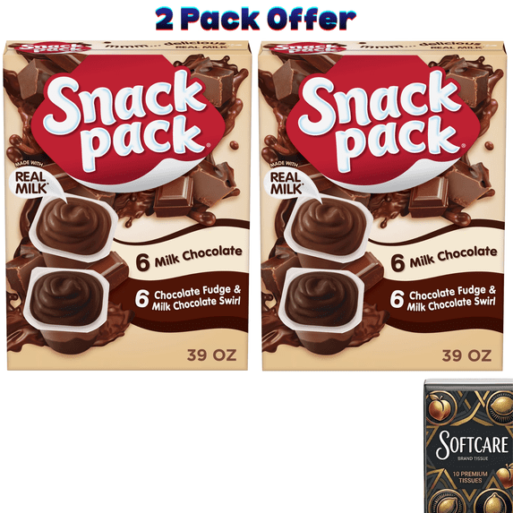 Snack Pack Milk Chocolate and Chocolate Fudge & Milk Chocolate Pudding, 3.25 oz Pudding Cups, 12 Count ( 2 Pack )