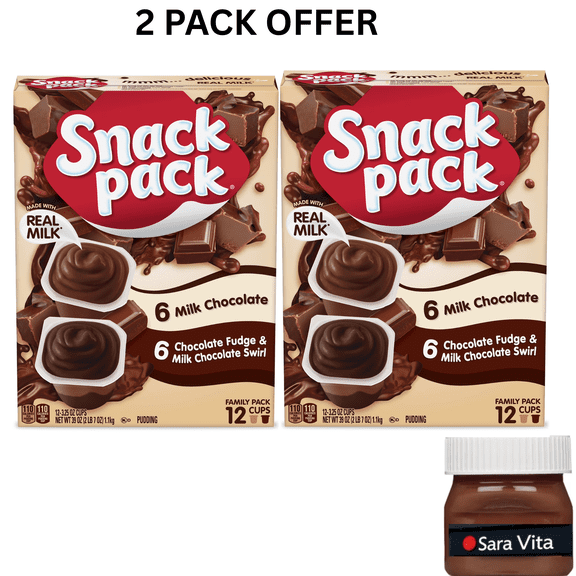Snack Pack Milk Chocolate and Chocolate Fudge & Milk Chocolate Pudding, 3.25 oz Pudding Cups, 12 Count Family Pack