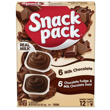 Snack Pack Milk Chocolate and Chocolate Fudge & Milk Chocolate Pudding,  3.25 oz Pudding Cups, 12 Count Family Pack