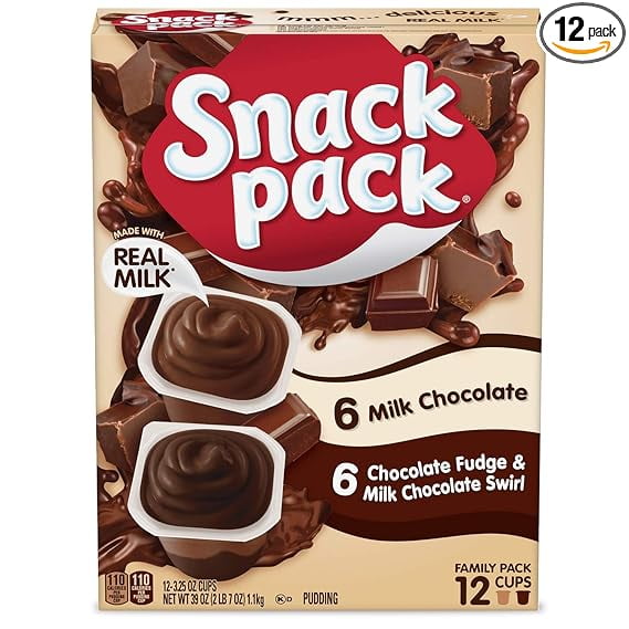 Snack Pack Milk Chocolate and Chocolate Fudge/Milk Chocolate Swirl Pudding Cups Family Pack, 12 ct.