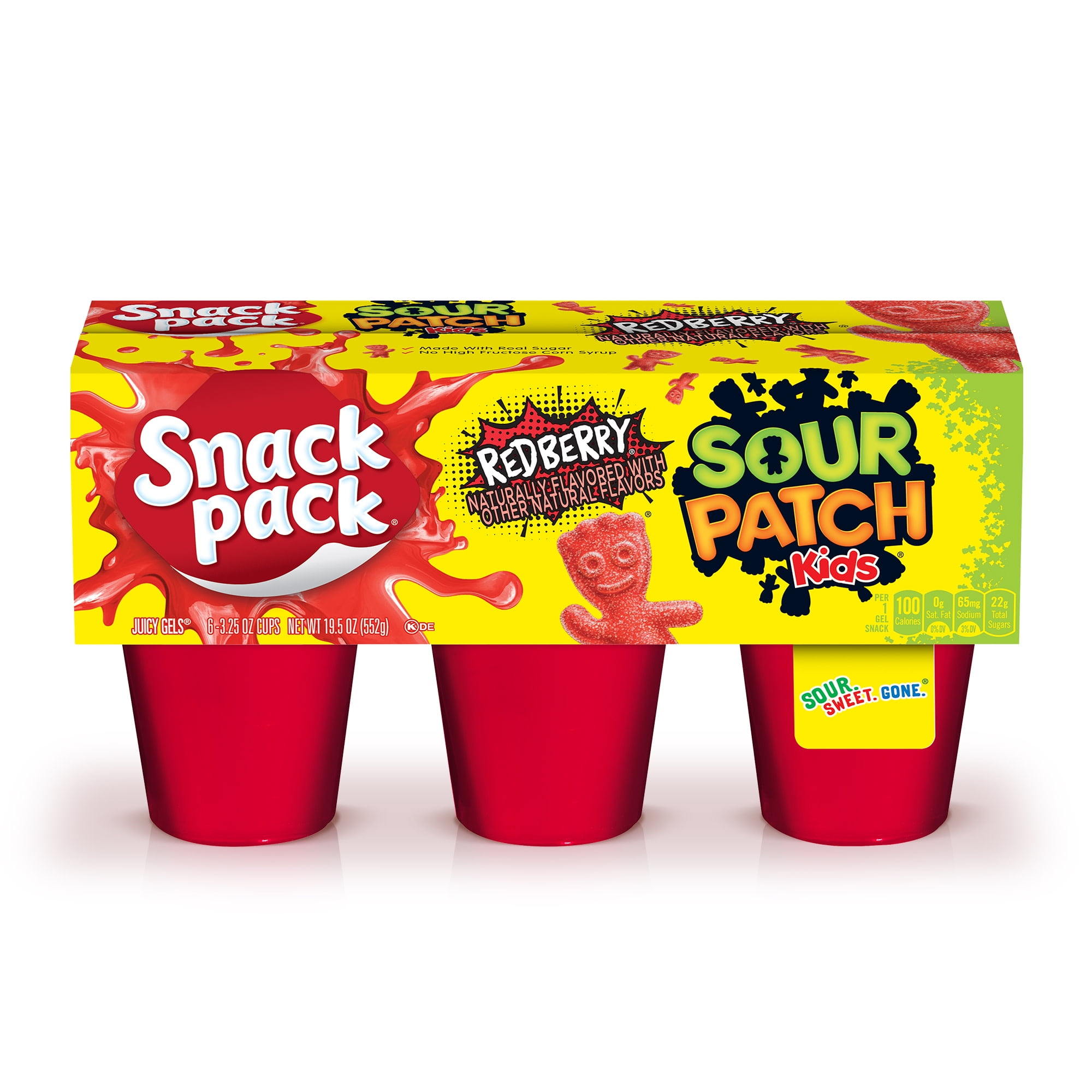 Snack Pack SOUR PATCH KIDS REDBERRY Flavored Juicy Gels, 6 Count Snack Cups