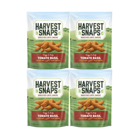 Snack Pack Snaps Veggie Chips Tomato Basil Flavor 4 Pack for Adults & Kids Gluten-Free, Plant-Based Protein, Non-GMO, Low Calorie Snack