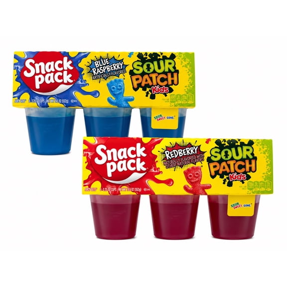 Snack Pack Sour Patch Juicy Gels , 1 Blue Raspberry & 1 Redberry, 3.25 oz, 12 Cups Total