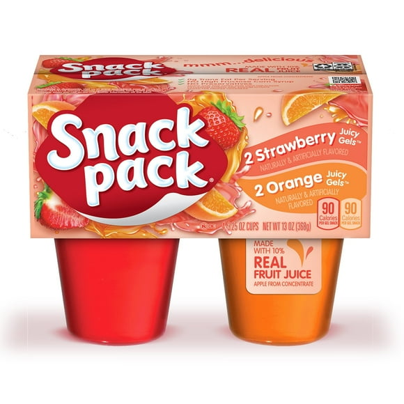 Snack Pack Strawberry and Orange Flavored Juicy Gels, 3.25 oz Snack Cups, 4 Count