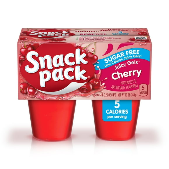 Snack Pack Sugar Free Cherry Flavored Juicy Gels, 3.25 oz Snack Cups, 4 Count
