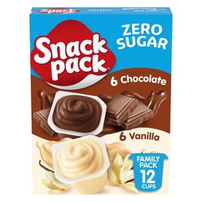 Snack Pack Zero Sugar Chocolate Pudding and Vanilla Pudding, Lunchbox Snacks, 3.25 oz Pudding Cups, 12 Count Family Pack