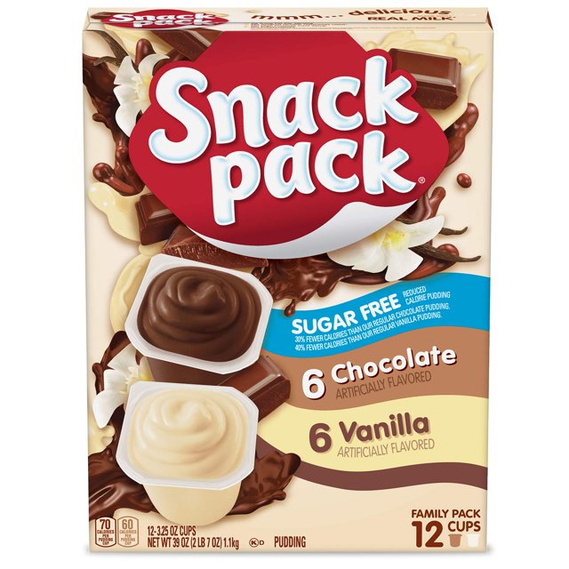 Snack Pack Sugar Free DHF10 Chocolate and Vanilla Flavored Pudding